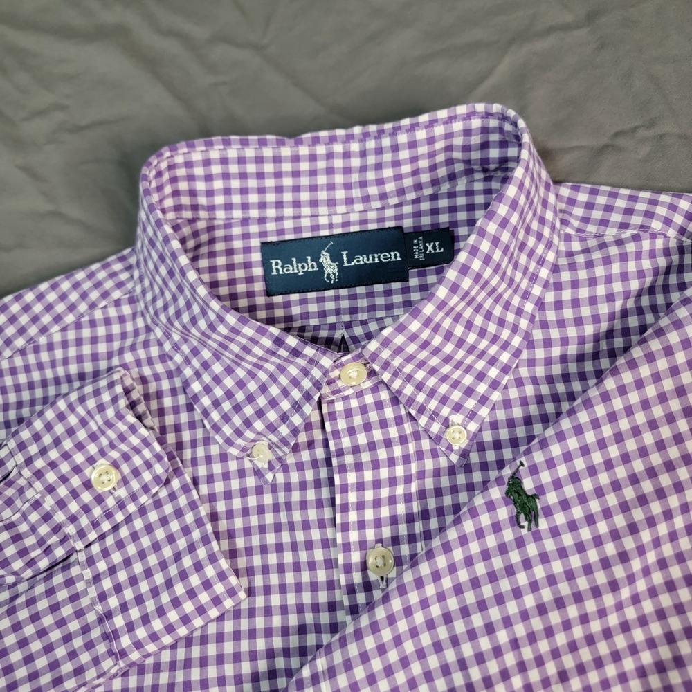 Ralph Lauren Classic Fit Purple Gingham Button Down Shirt Men's Size XL LS